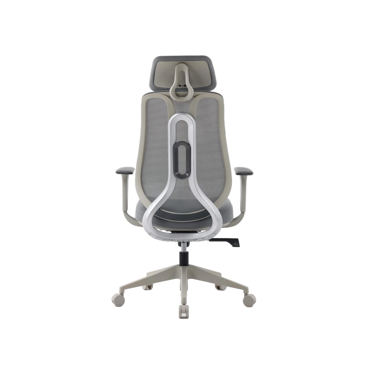 NHO-0025GR,Gray office chair with mesh back on a white background