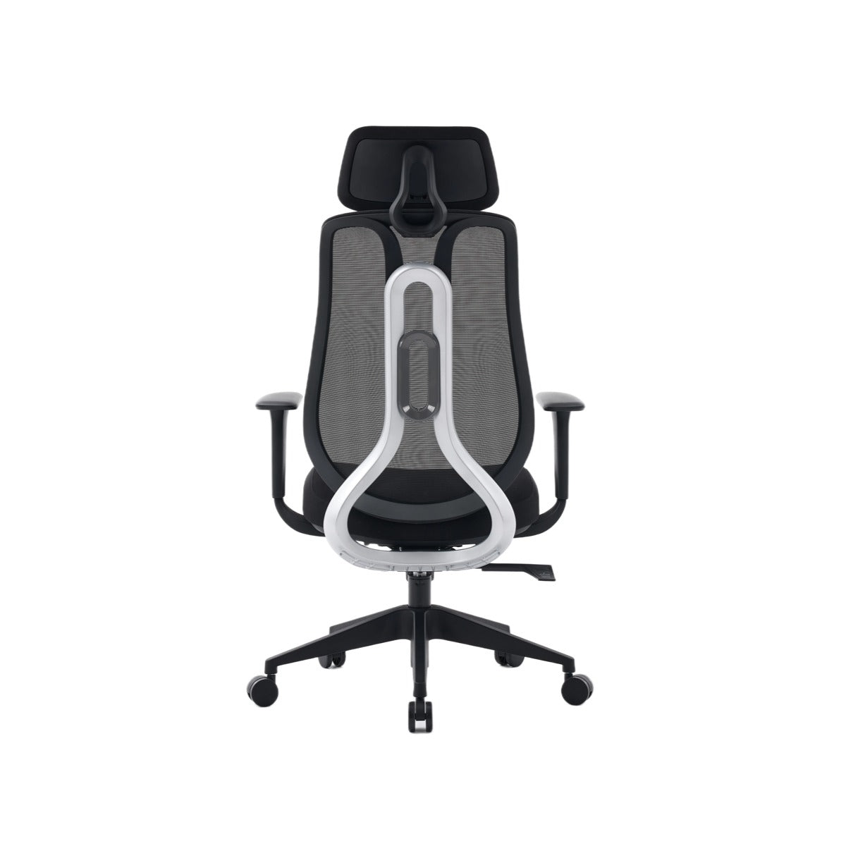 NHO-0025BL,Black and gray office chair with mesh back on a white background