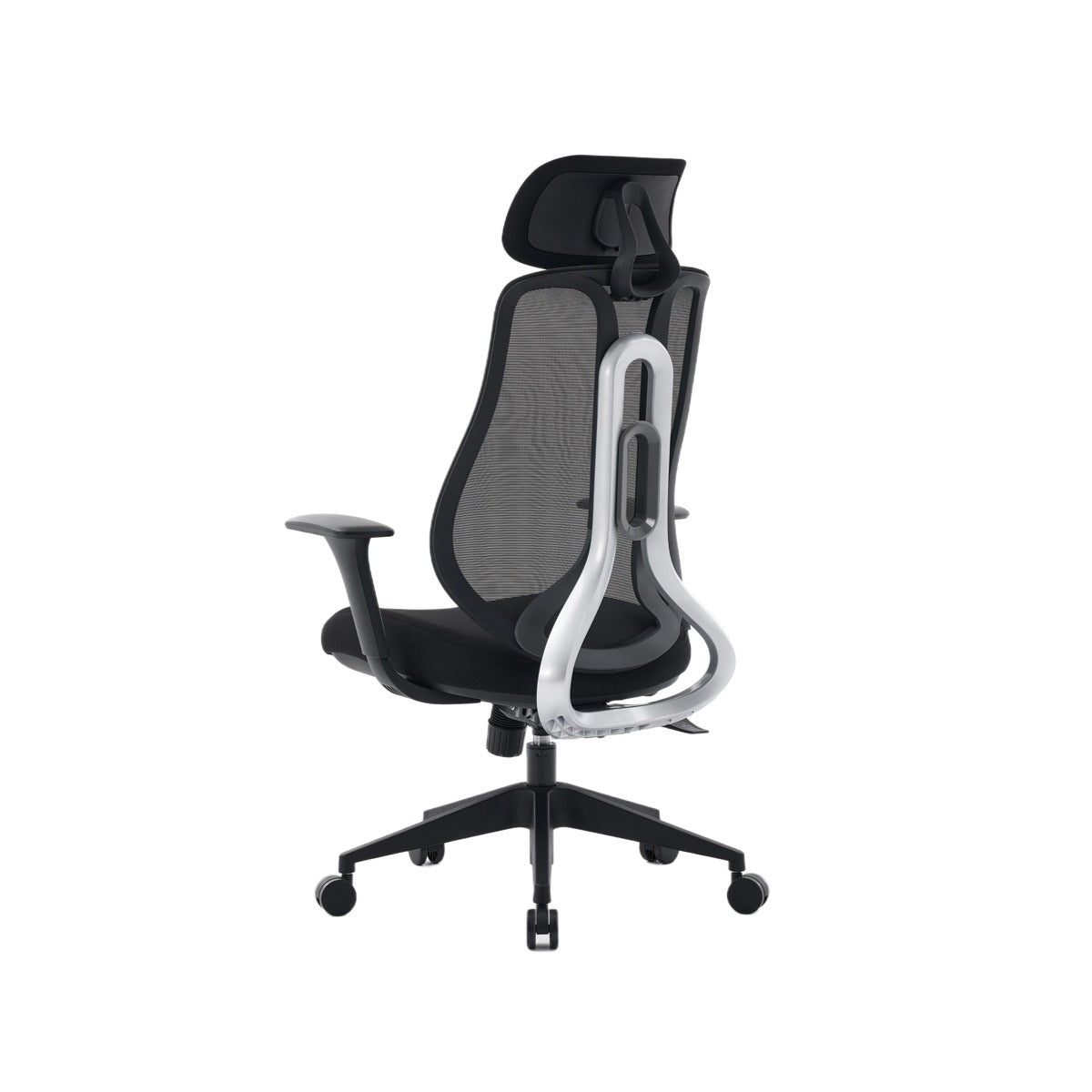 NHO-0025BL,Black office chair with mesh backrest on a white background