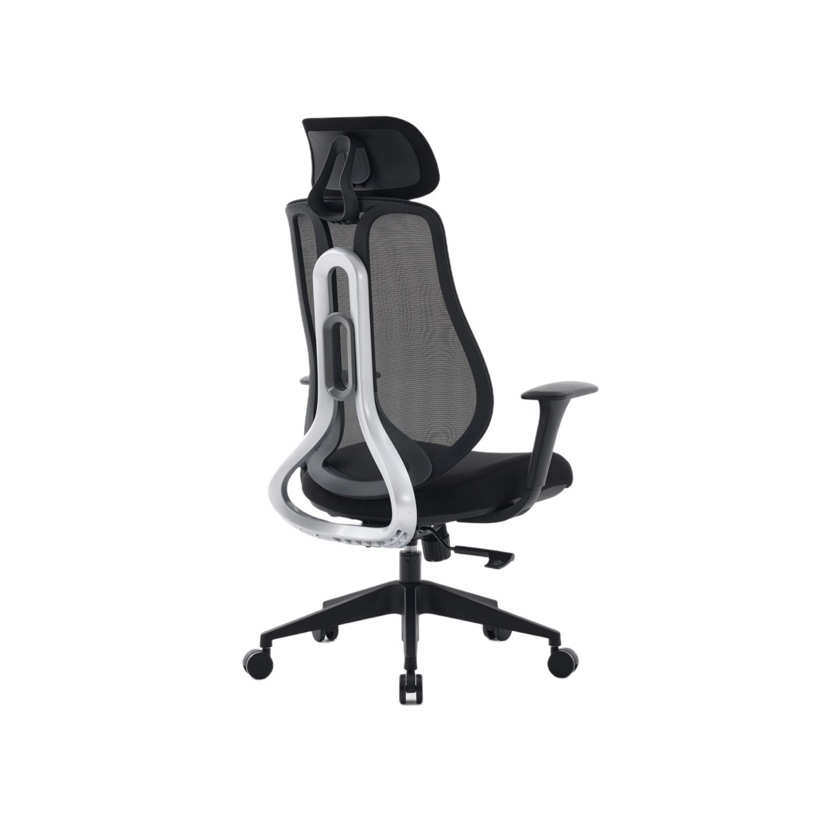 NHO-0025BL,Black office chair with mesh backrest on a white background