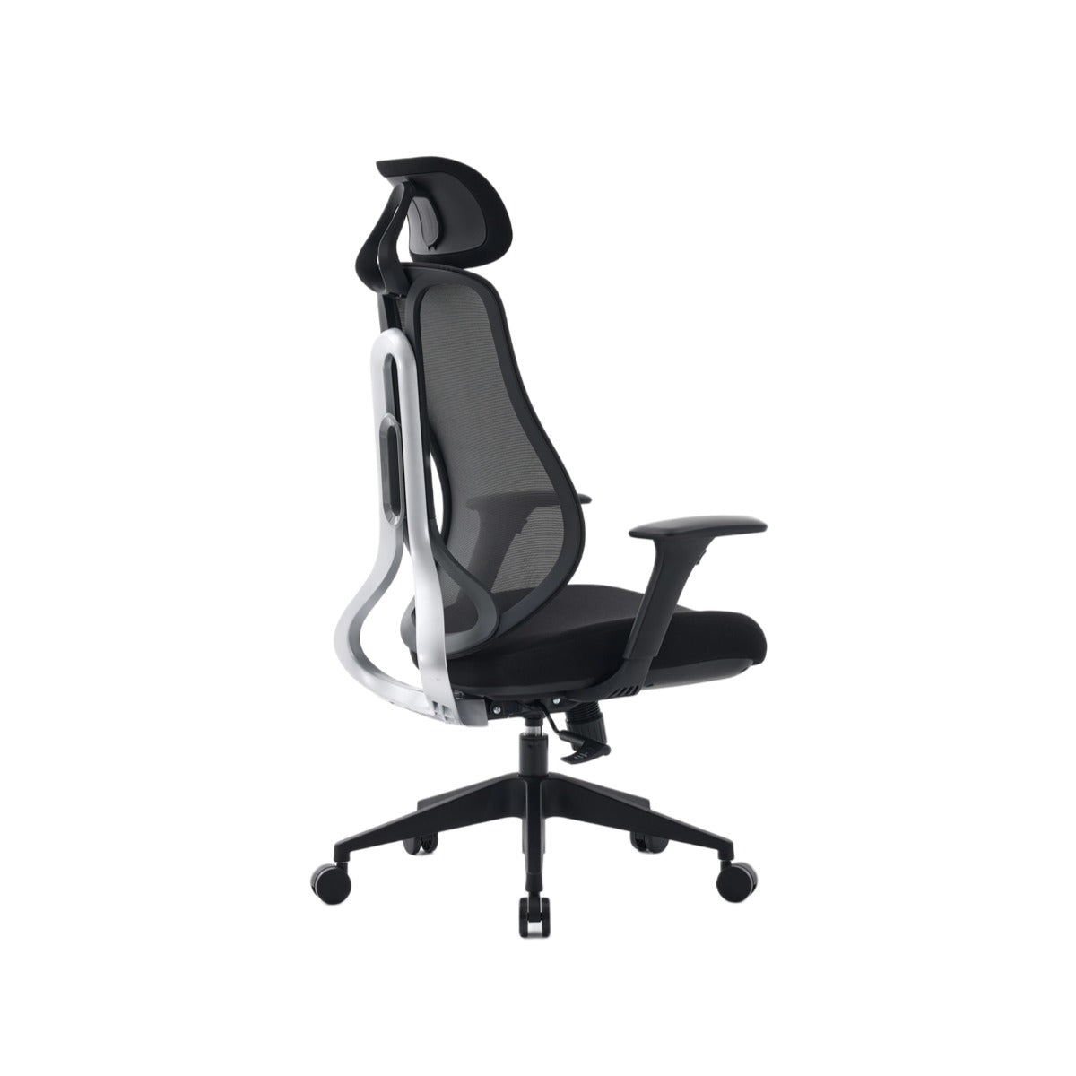 NHO-0025BL,Black office chair with mesh backrest on a white background