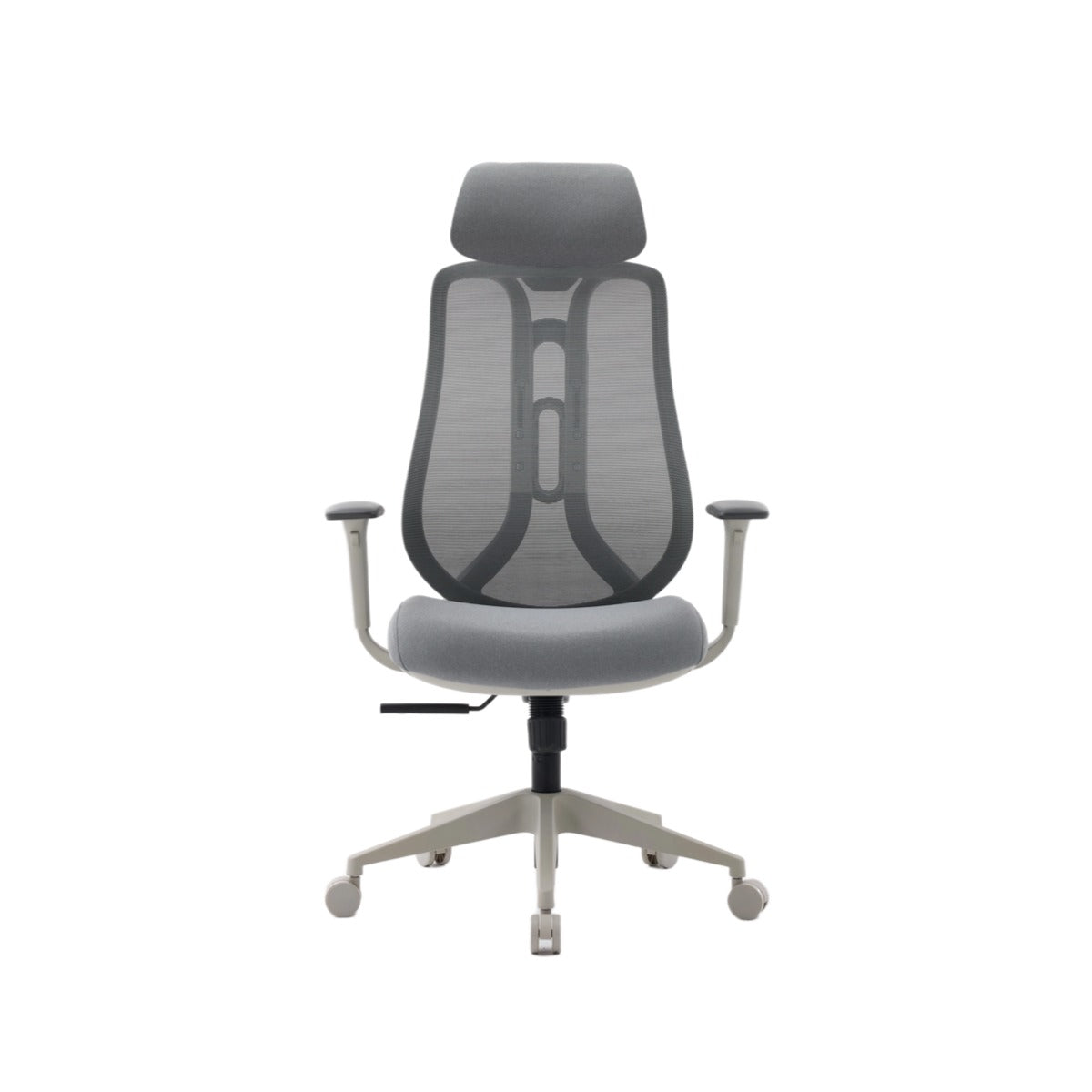 NHO-0025GR,Gray office chair with mesh backrest on a white background