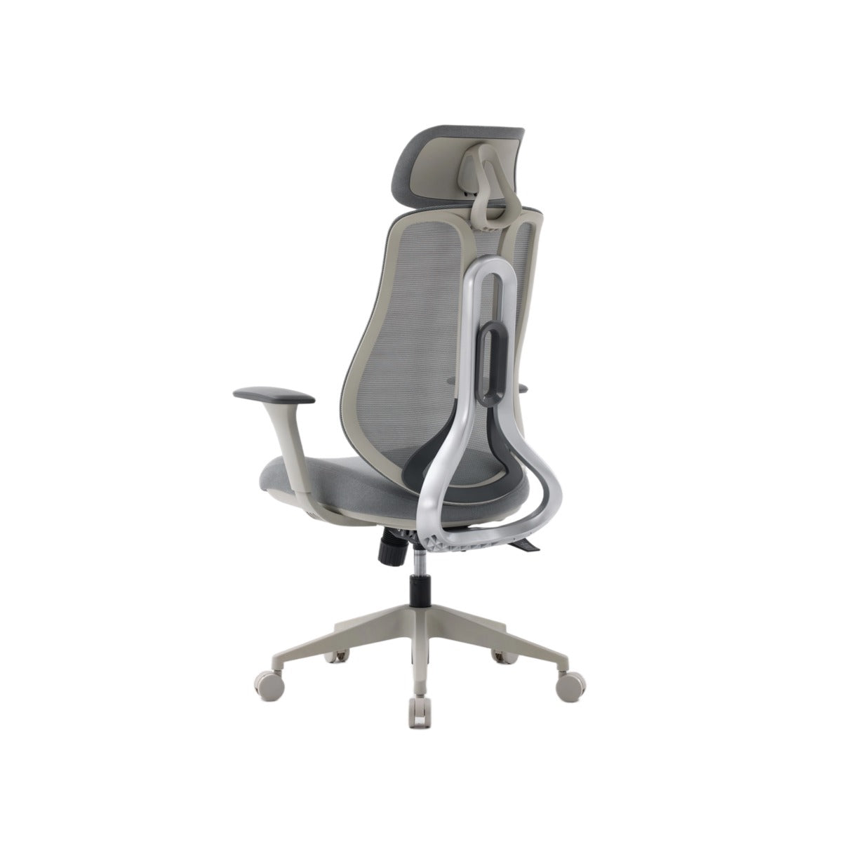 NHO-0025GR,Gray office chair with mesh backrest on a white background