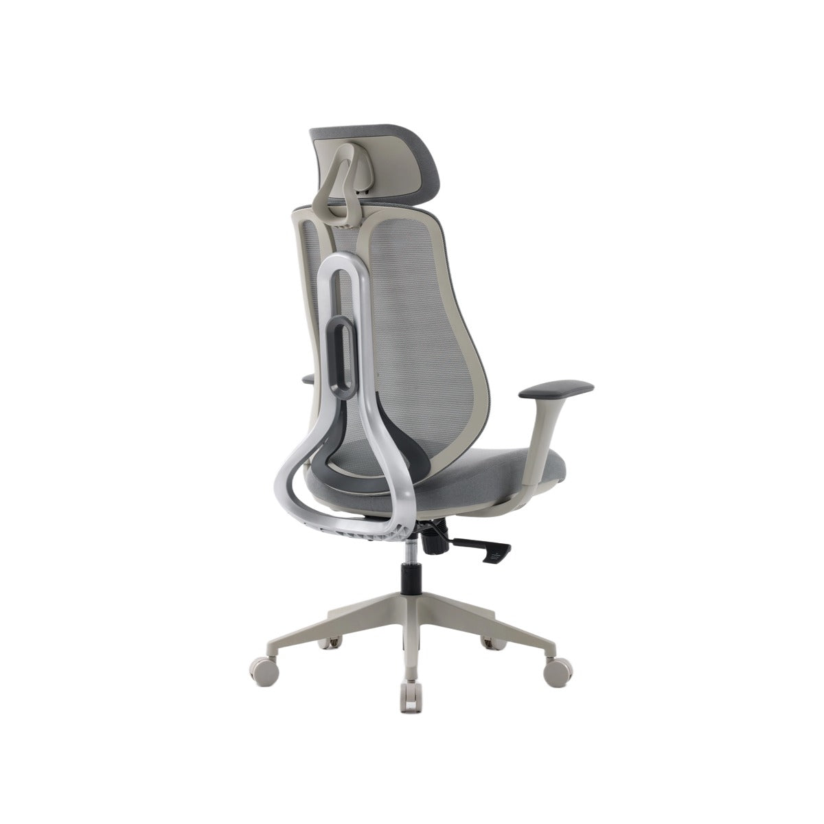NHO-0025GR,Gray office chair with mesh backrest on a white background