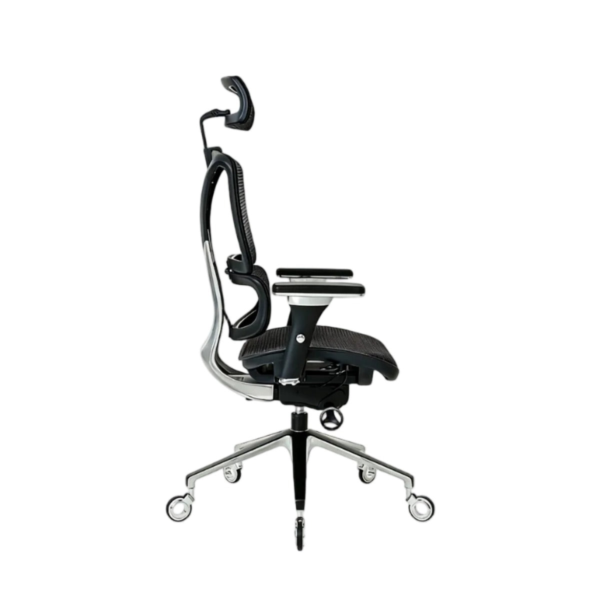 NHO-0005BL,Black Coffee office chair with adjustable headrest on a white background
