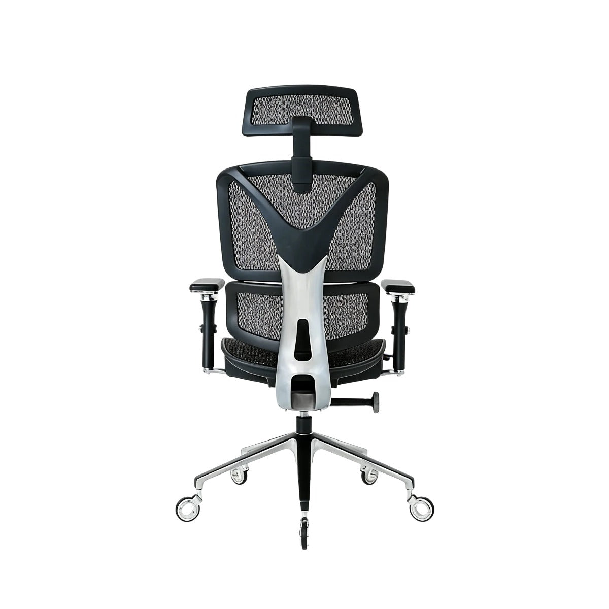 NHO-0005BL,Black Coffee ergonomic office chair with mesh backrest on a white background