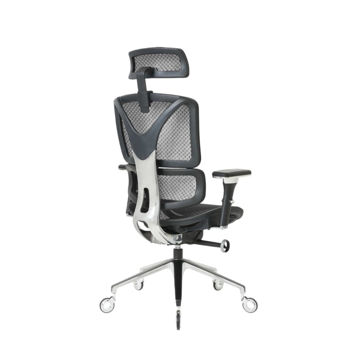 NHO-0005BL,Black Coffee office chair with mesh back and adjustable armrests on a white background