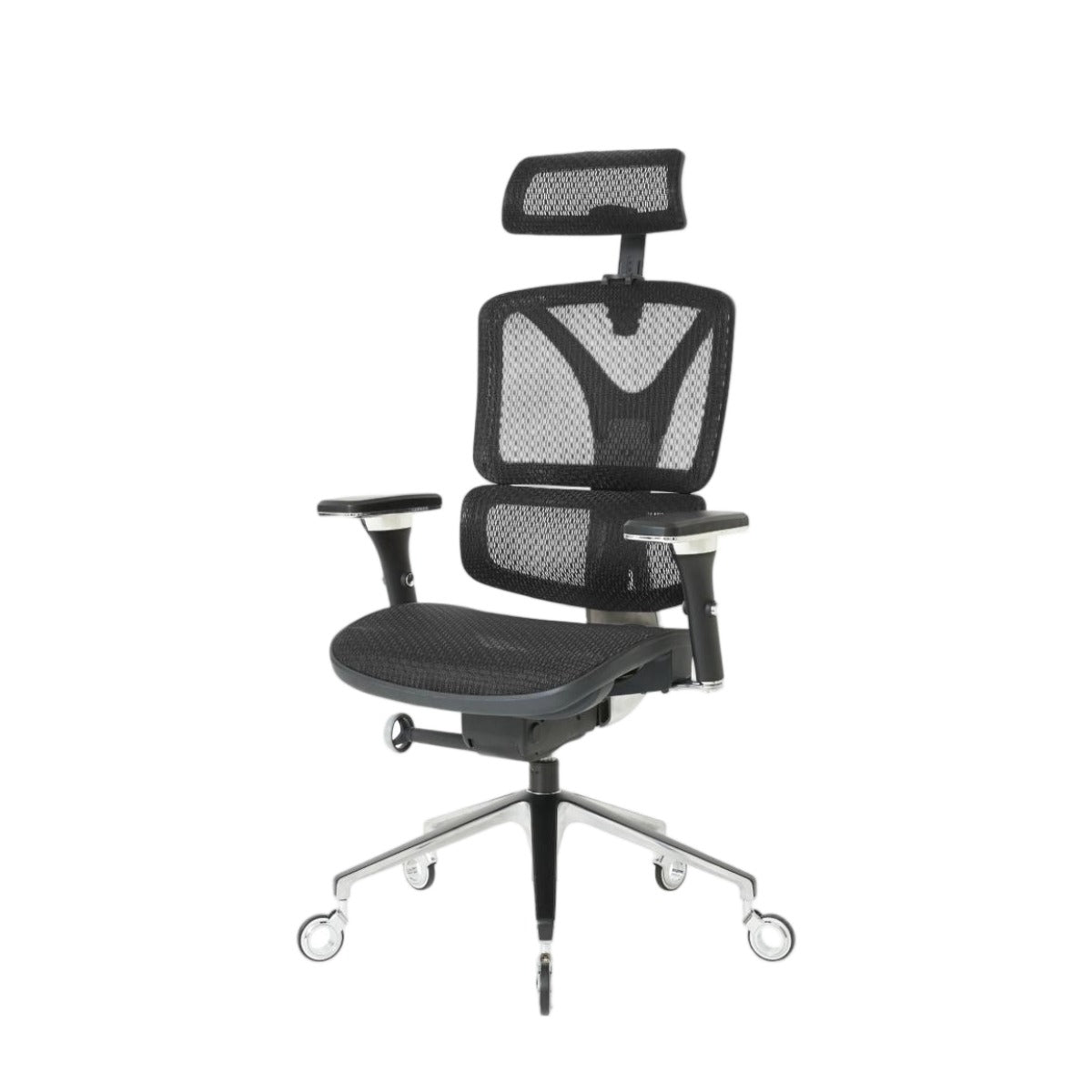 NHO-0005BL,Black Coffee office chair with mesh back and adjustable armrests on a white background