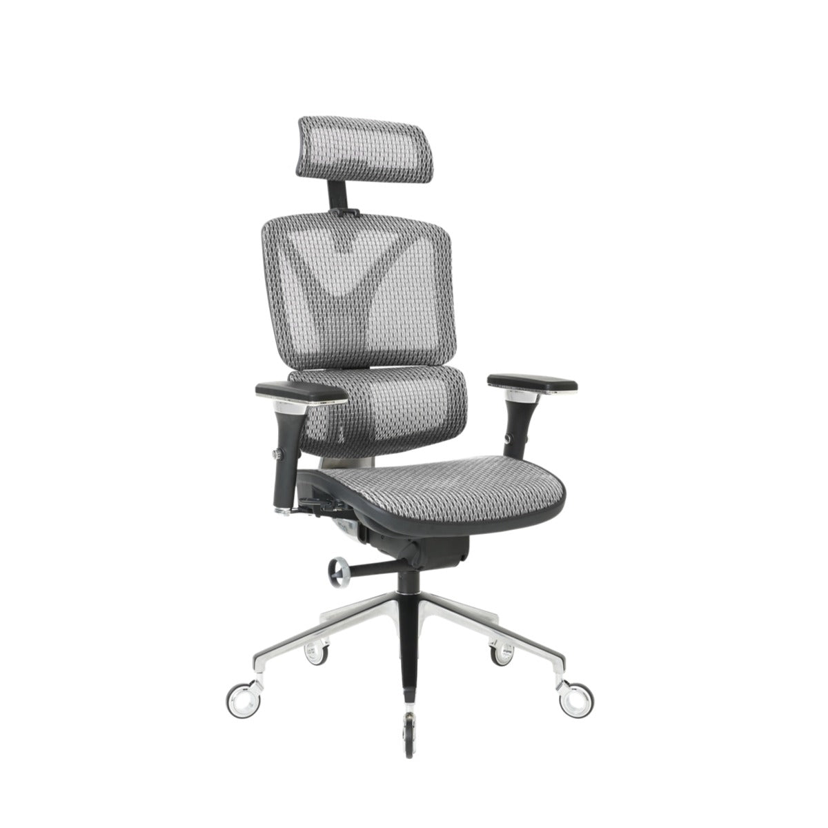 NHO-0005SR,Ergonomic office chair with mesh back and adjustable arms on a white background