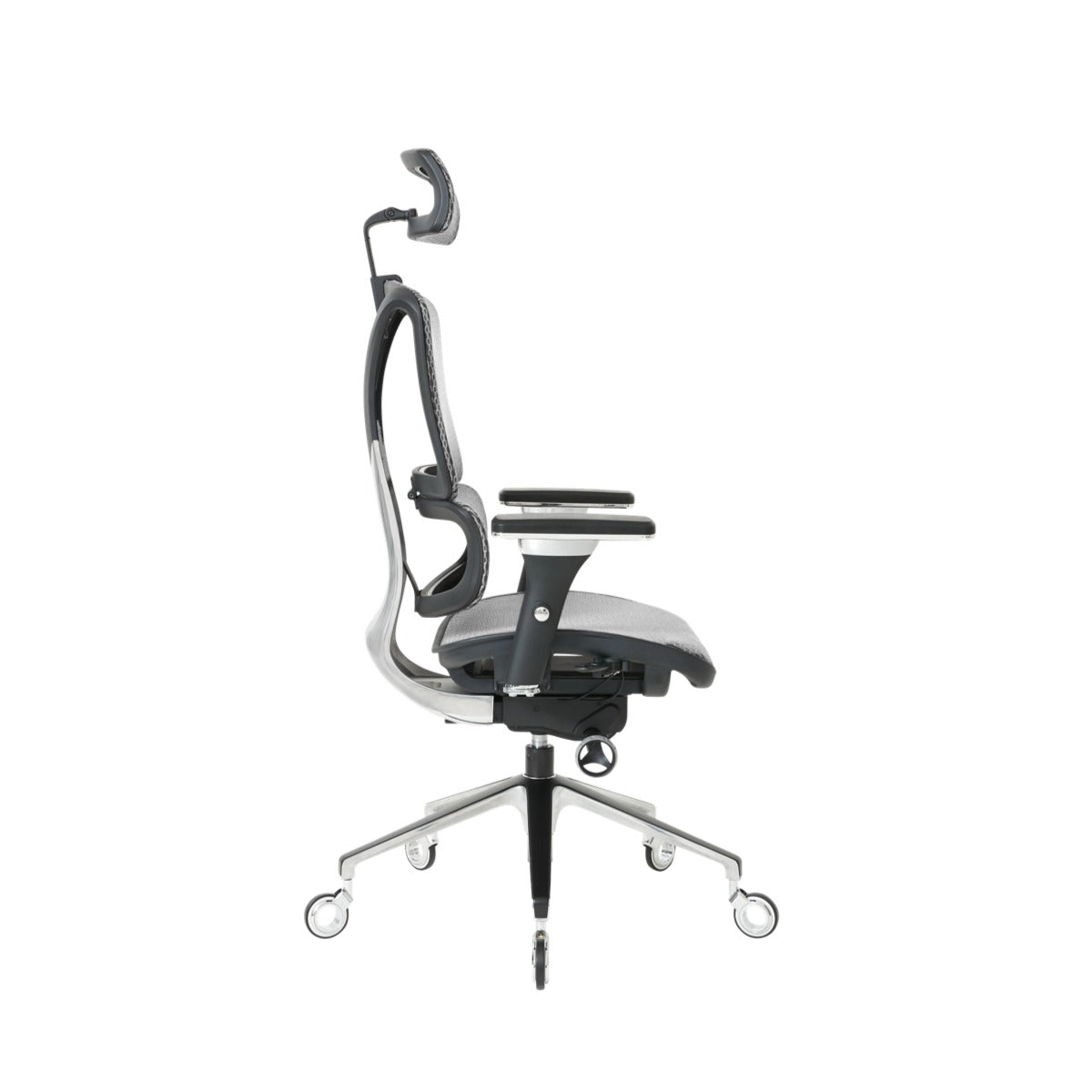 NHO-0005SR,Ergonomic office chair with adjustable headrest on a white background
