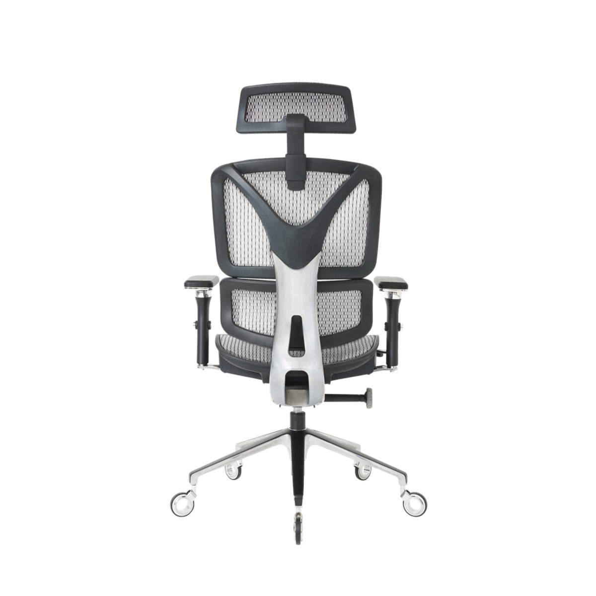 NHO-0005SR,Ergonomic office chair with mesh back and adjustable headrest on a white background