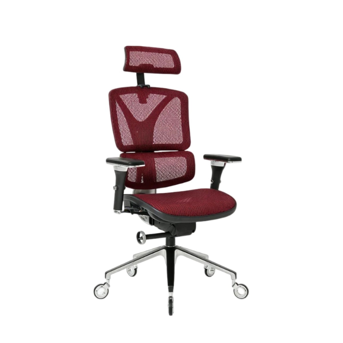 NHO-0005BG,Dark Burgundy office chair with mesh backrest on a white background