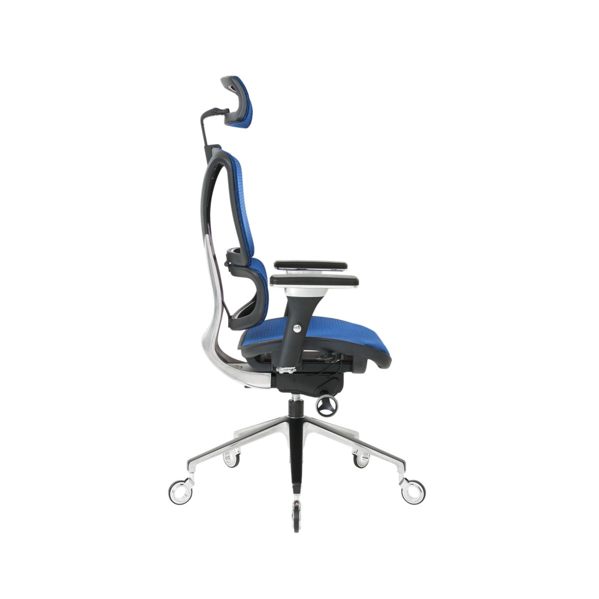 NHO-0005BU,Brilliant Blue office chair with adjustable headrest on a white background