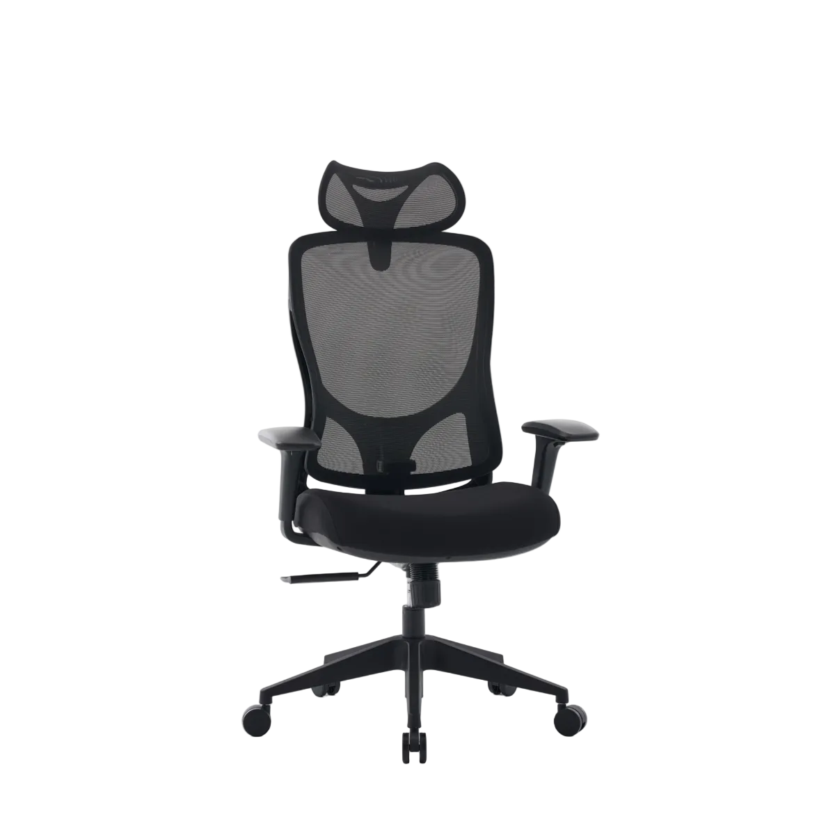NHO-0026BL,Black office chair with mesh back on a white background