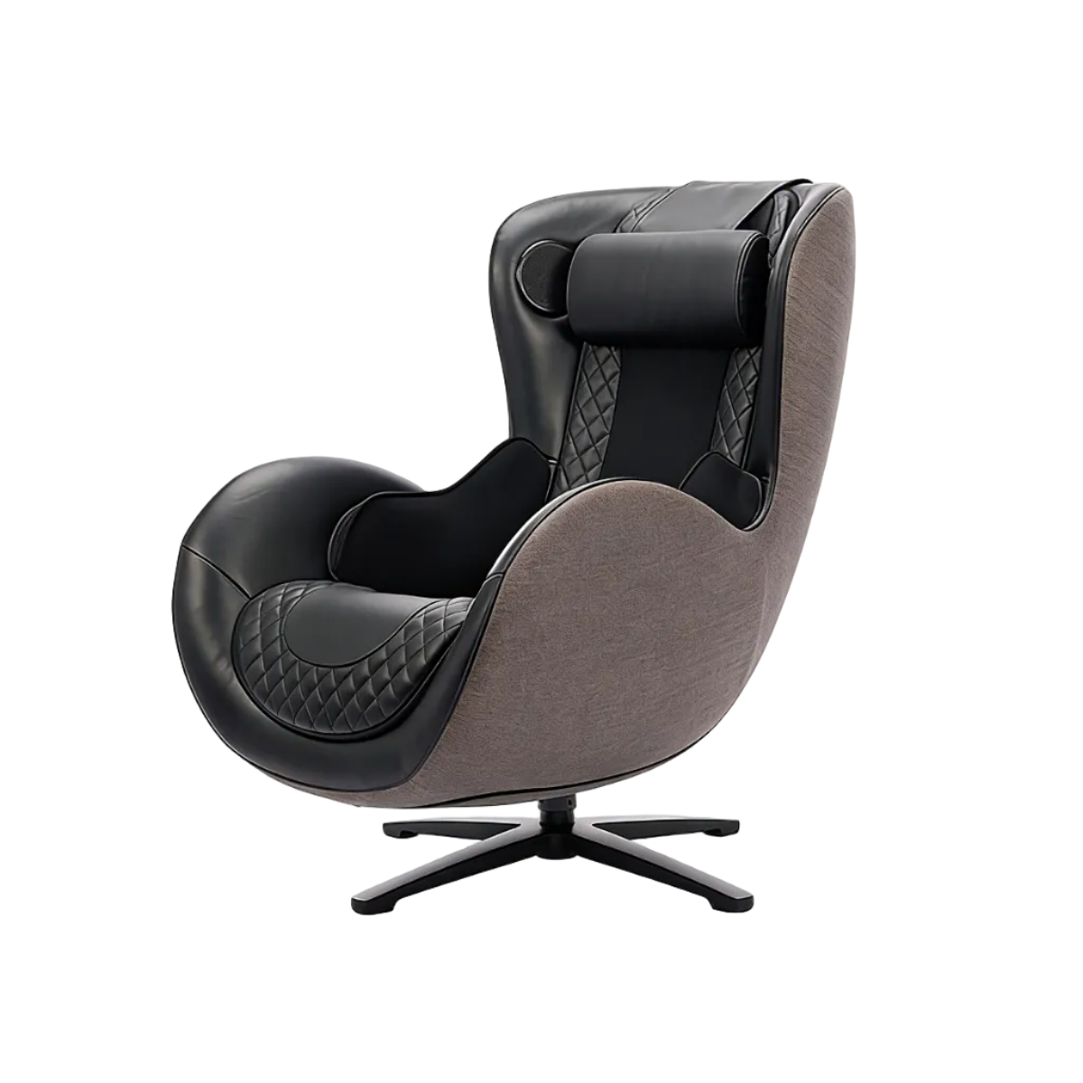 N-0003BL-V2, Modern armchair with black leather and gray fabric on a white background