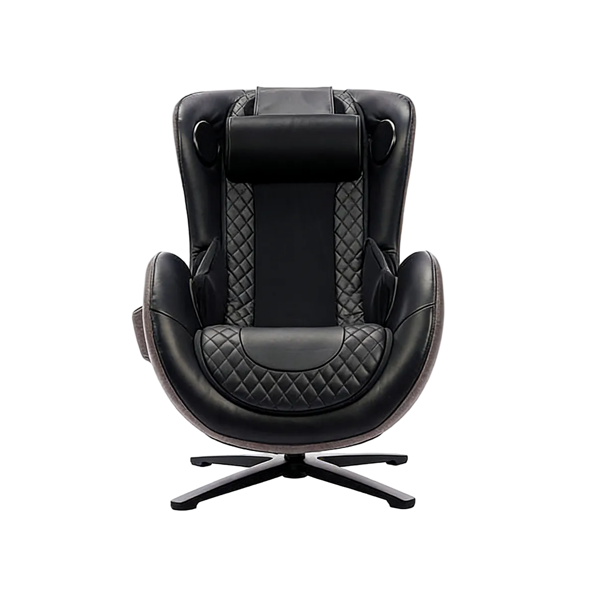 N-0003BL-V2, Black leather chair with quilted design on a white background