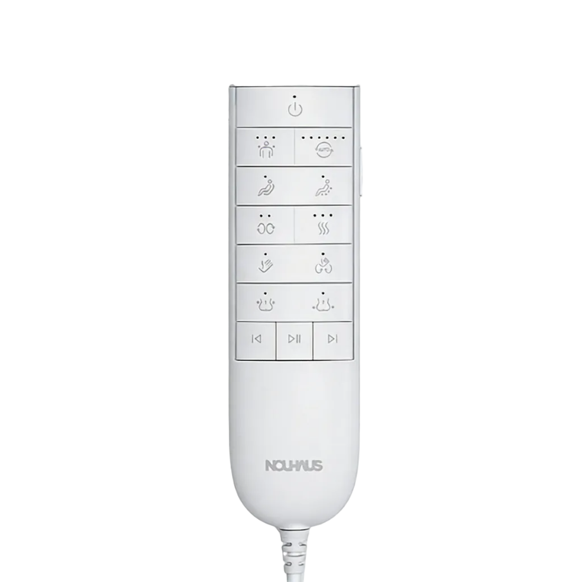 N-0003EW-V2, White remote control with various buttons on a white background