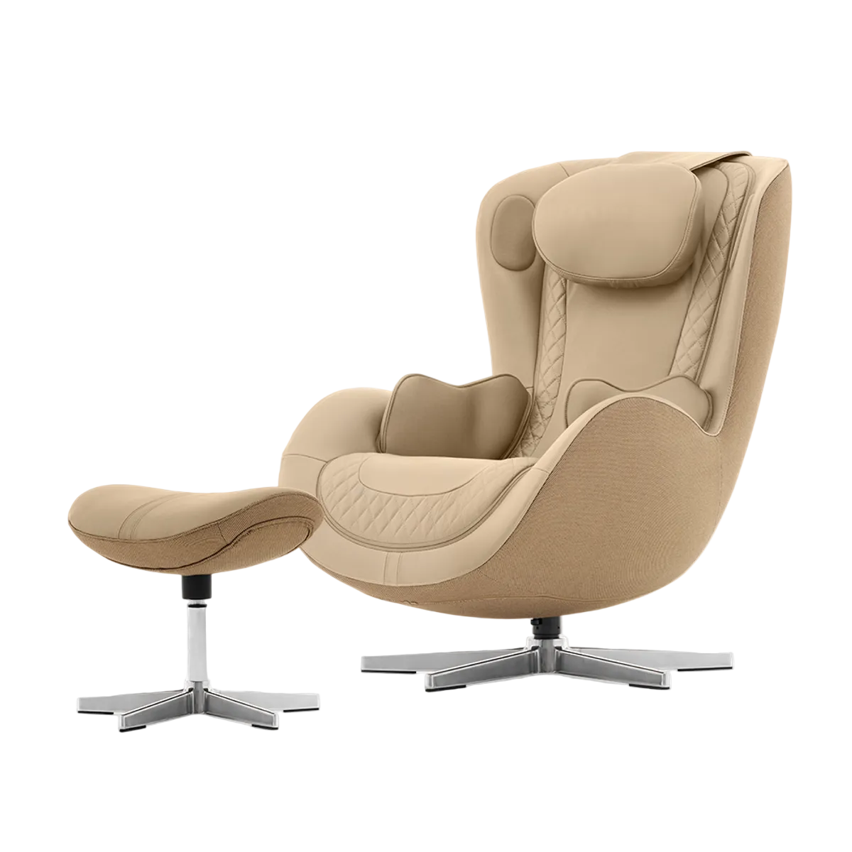 N-0004SD-V2,Mellow Sand armchair with ottoman on a white background