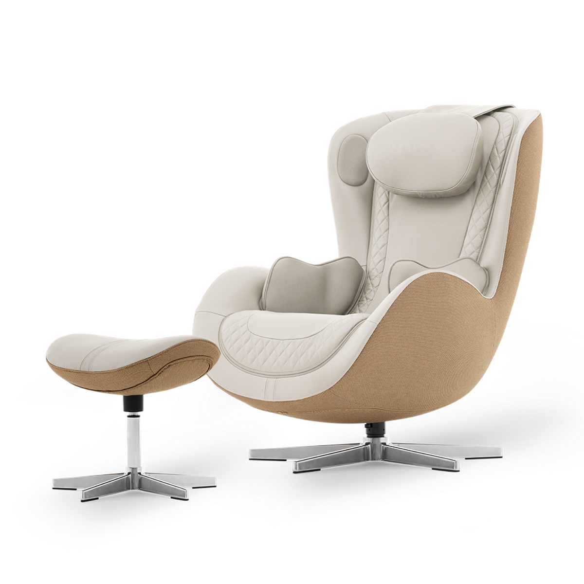 N-0004EW-V2,Modern egg-shaped chair with ottoman on a white background
