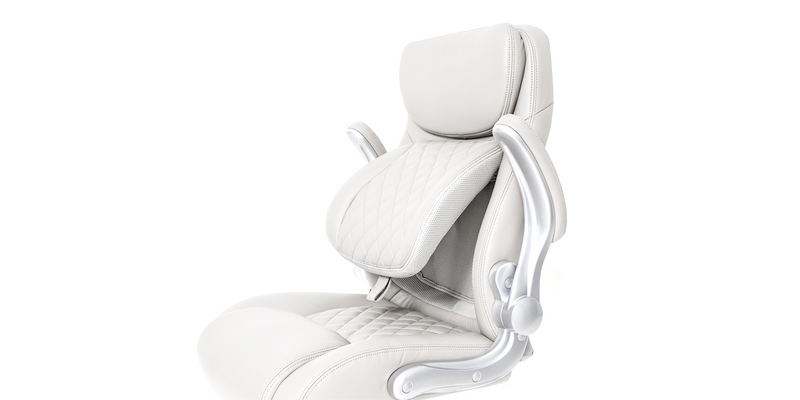 White Posture Ergonomic PU Leather Office Chair showing back support