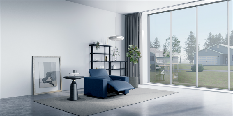 Blue "Power-Single " Recliner Sofa in a modern living room