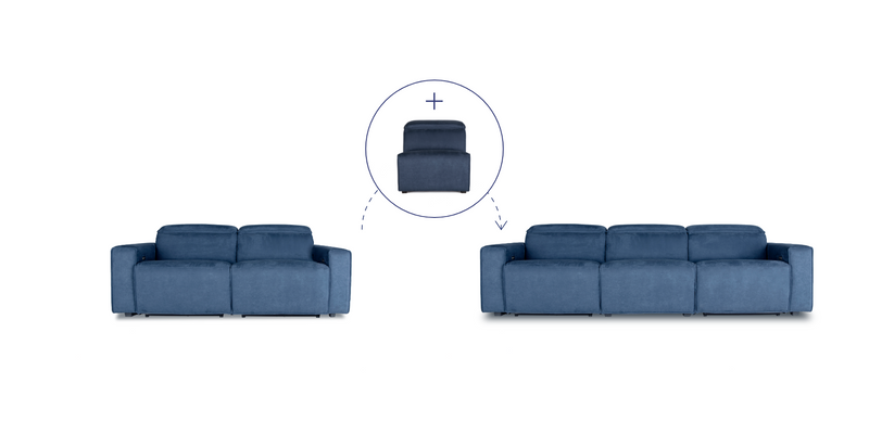 An image of two couches and where the Blue "Power-Armless " Sofa would fit
