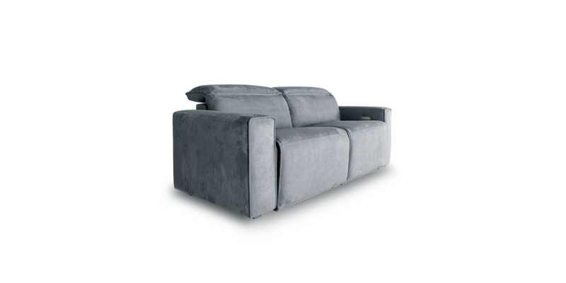 Skewed view of the Grey "Power-Double " Recliner Sofa