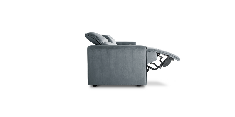 Side view of the Grey "Power-Double " Recliner Sofa fully reclined