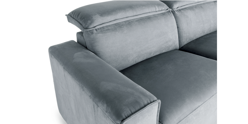 Close up of the corner Grey "Power-Double " Recliner Sofa