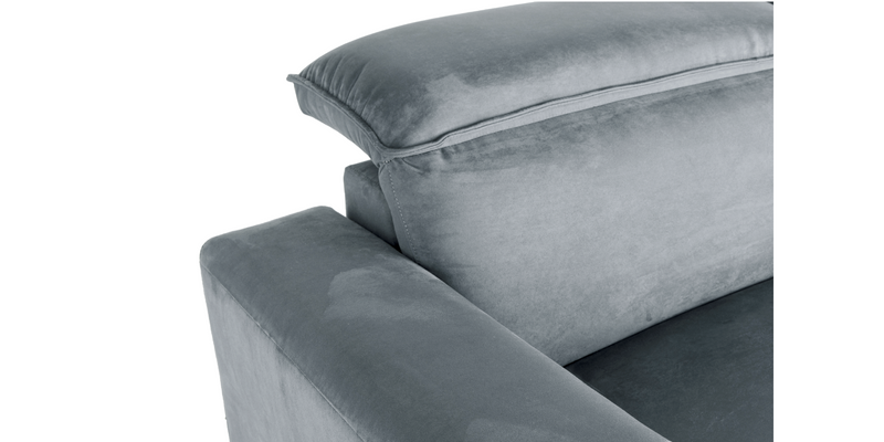 Close up of the arm wrest of the Grey "Power-Single " Recliner Sofa 