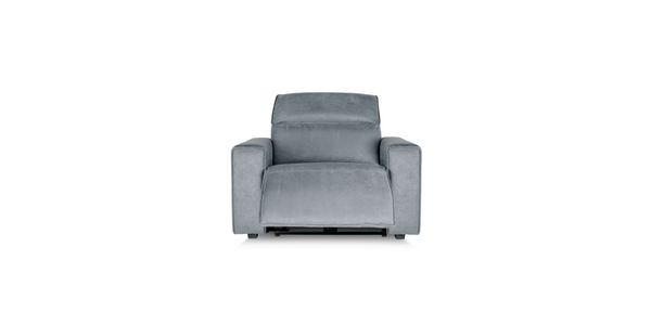 Front view of reclined Grey "Power-Single " Recliner Sofa
