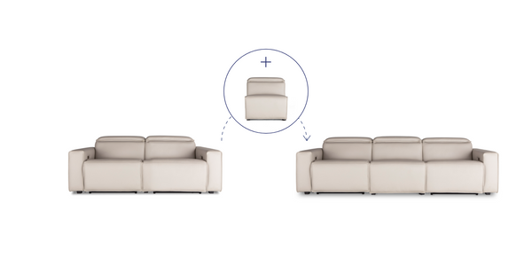 An image of two couches and where the Pebble White "Power-Armless " Sofa would fit