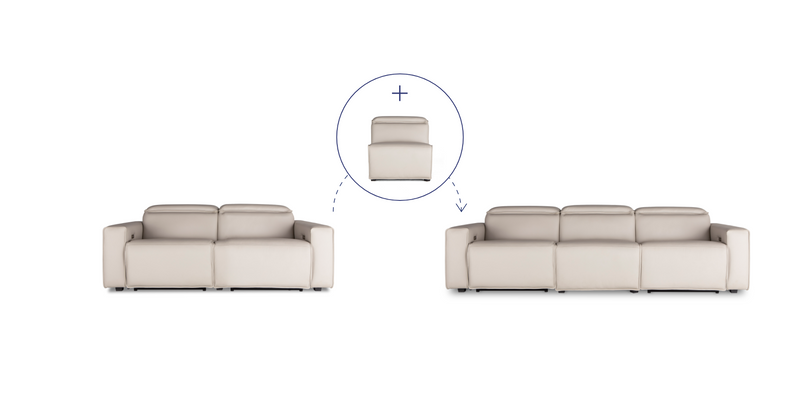 An image of two couches and where the Pebble White "Power-Armless " Sofa would fit