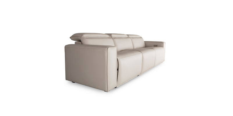 Pebble white "Power-Triple " Recliner Sofa in non-reclined position