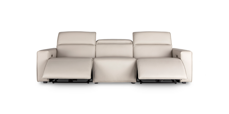 Pebble white "Power-Triple " Recliner Sofa in a reclined position