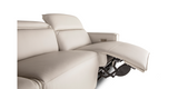 Side close up view of the reclined Pebble white "Power-Triple " Recliner Sofa