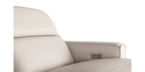 A closeup view of recliner function buttons and USB port of the Pebble white "Power-Double " Recliner Sofa