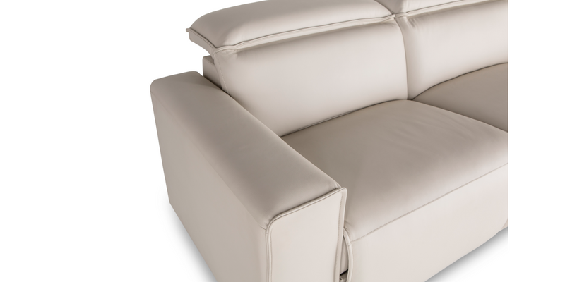 A closeup of the Pebble white "Power-Double " Recliner Sofa