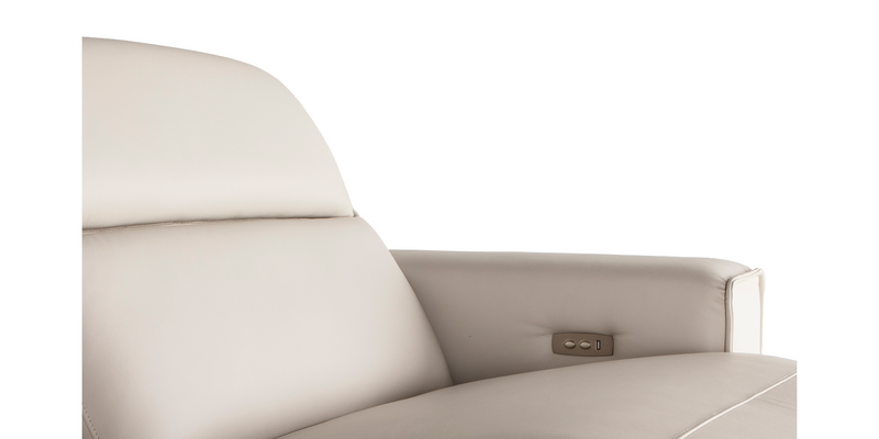 built in recliner remote with USB port - Pebble white "Power-Single " Recliner Sofa