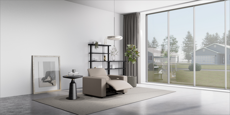 Pebble white "Power-Single " Recliner Sofa in a modern living room