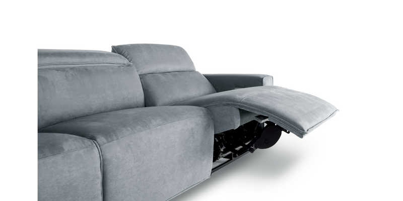 Side view of the Steel "Power-Triple " Recliner Sofa in fully reclined position
