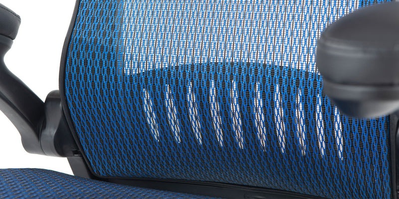 Close up of the ErgoFlip Mesh Computer Chair - Blue