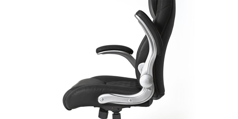 A view of the Black Posture Ergonomic PU Leather Office Chair with the arm rest up.